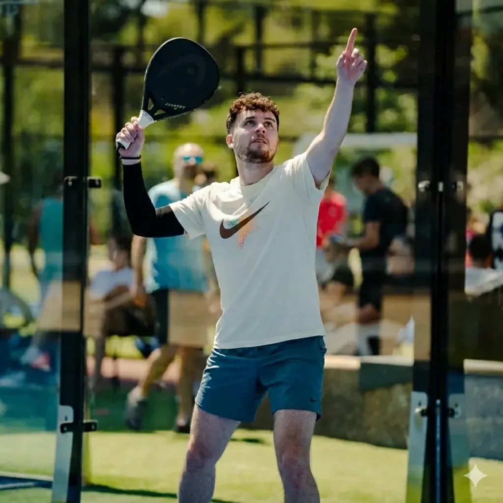 Zvonimir playing a forehand shot during a padel match